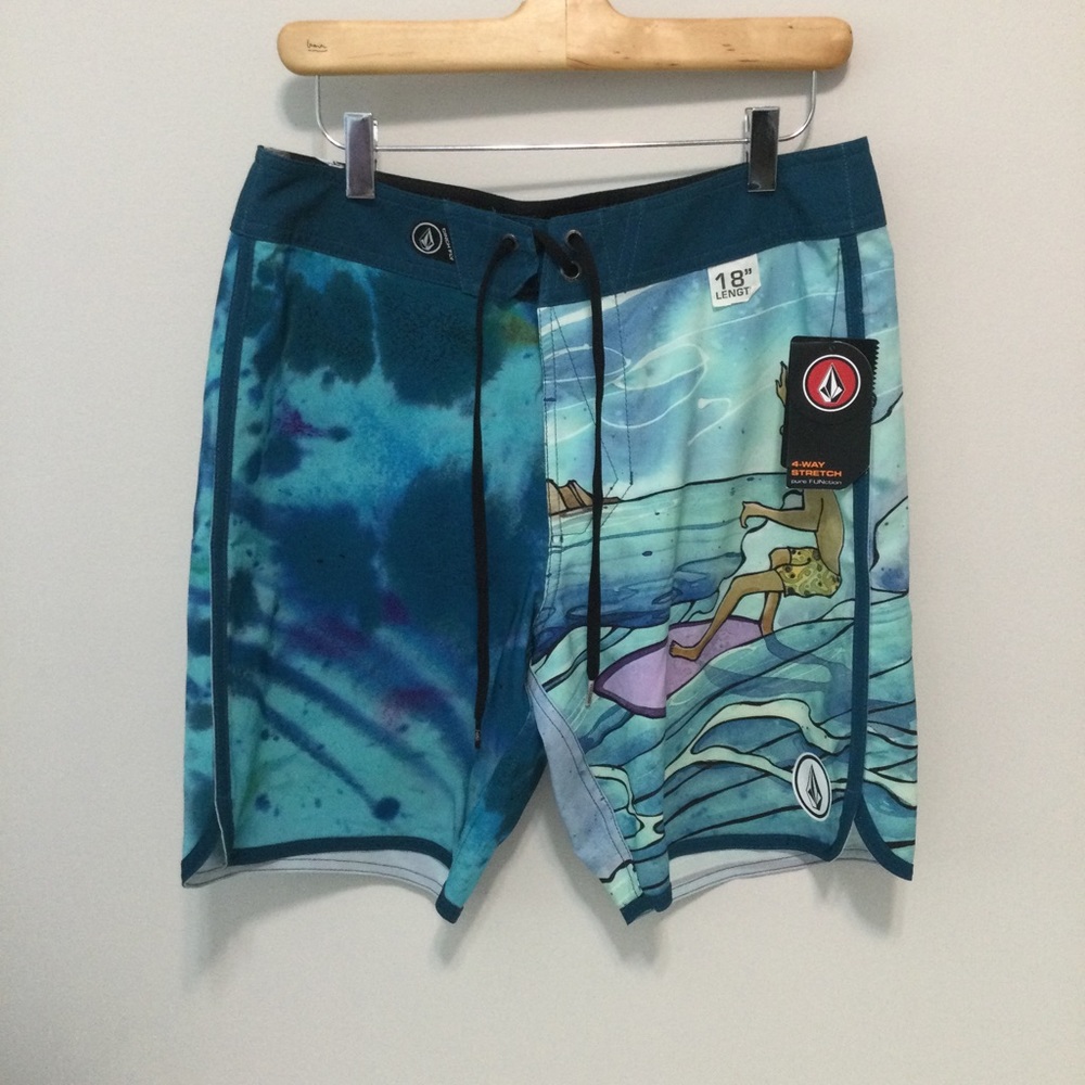 Mens VOLCOM NWT 30 4 way stretch teen boys board shorts swim trunks